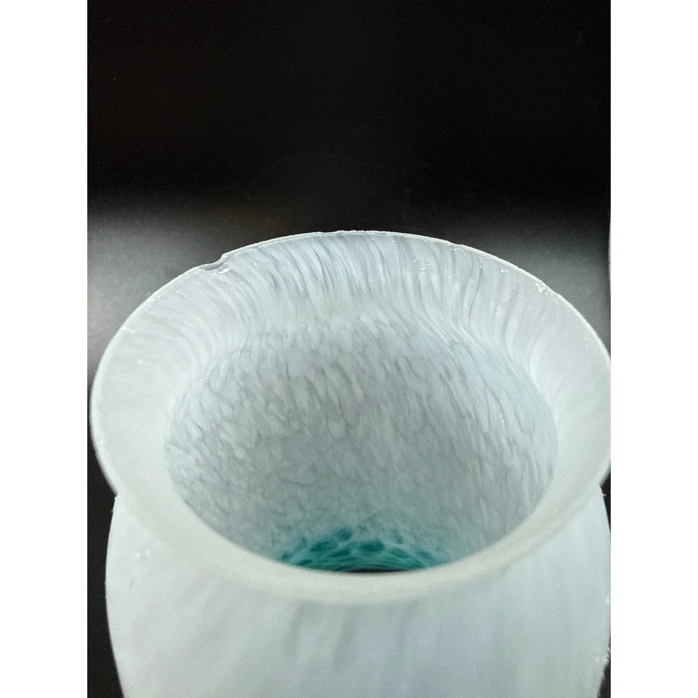 Frosted Turquoise/Teal/Cyan Art Glass Lamp Shade Handkerchief Ruffle 6.5 in